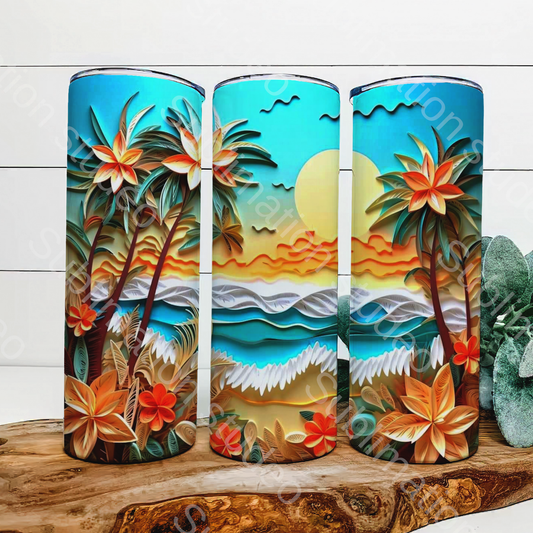 3d Beach scene sublimation tumbler