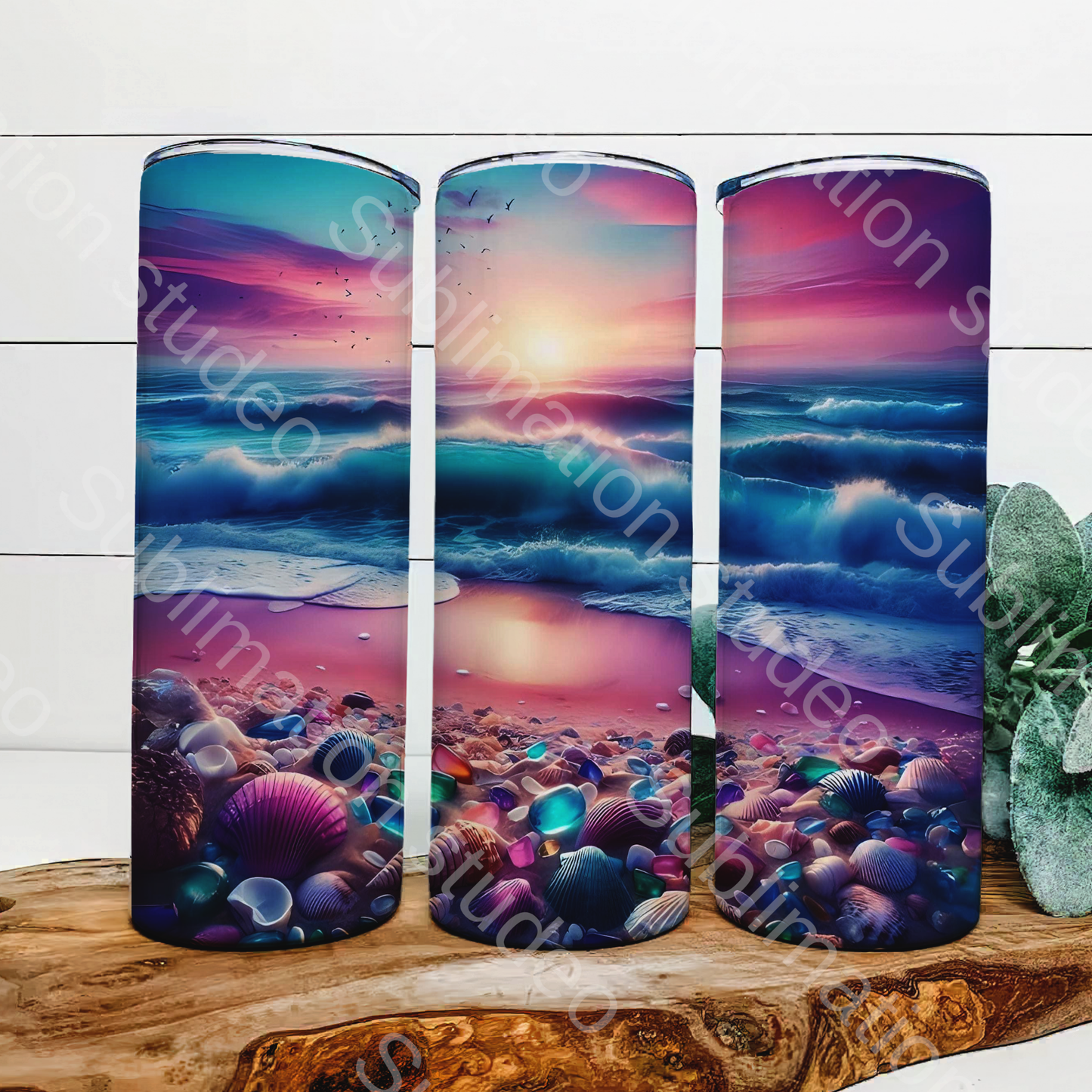 Vibrant beach scene 20 oz tumbler