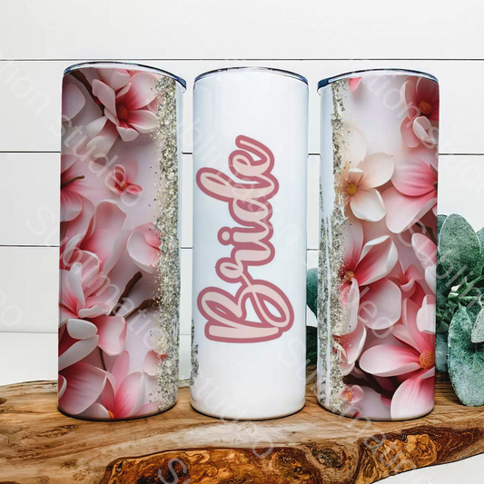 Bride w/ pink flowers and gold accents 20 oz tumbler