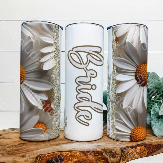 Bride w/ white daisies and gold glitter 20 oz tumbler