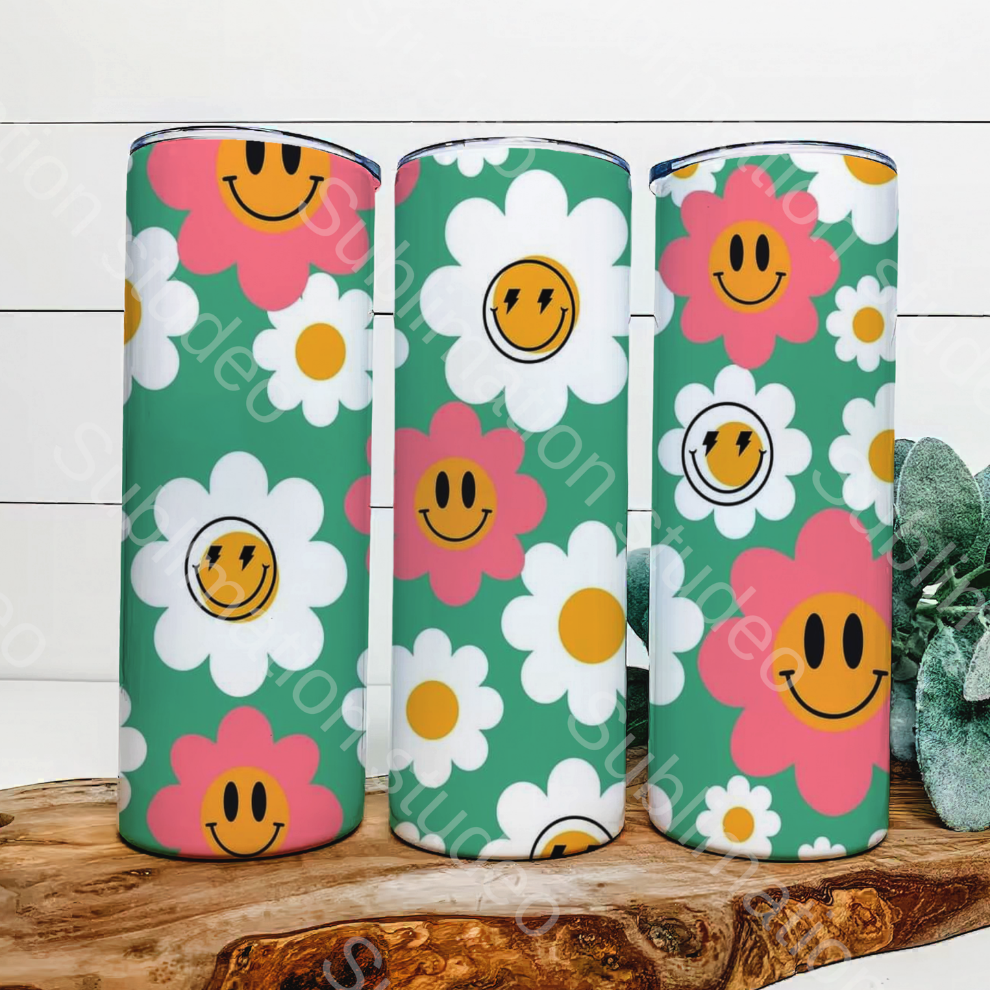 Retro daisy with smiley sublimation tumbler