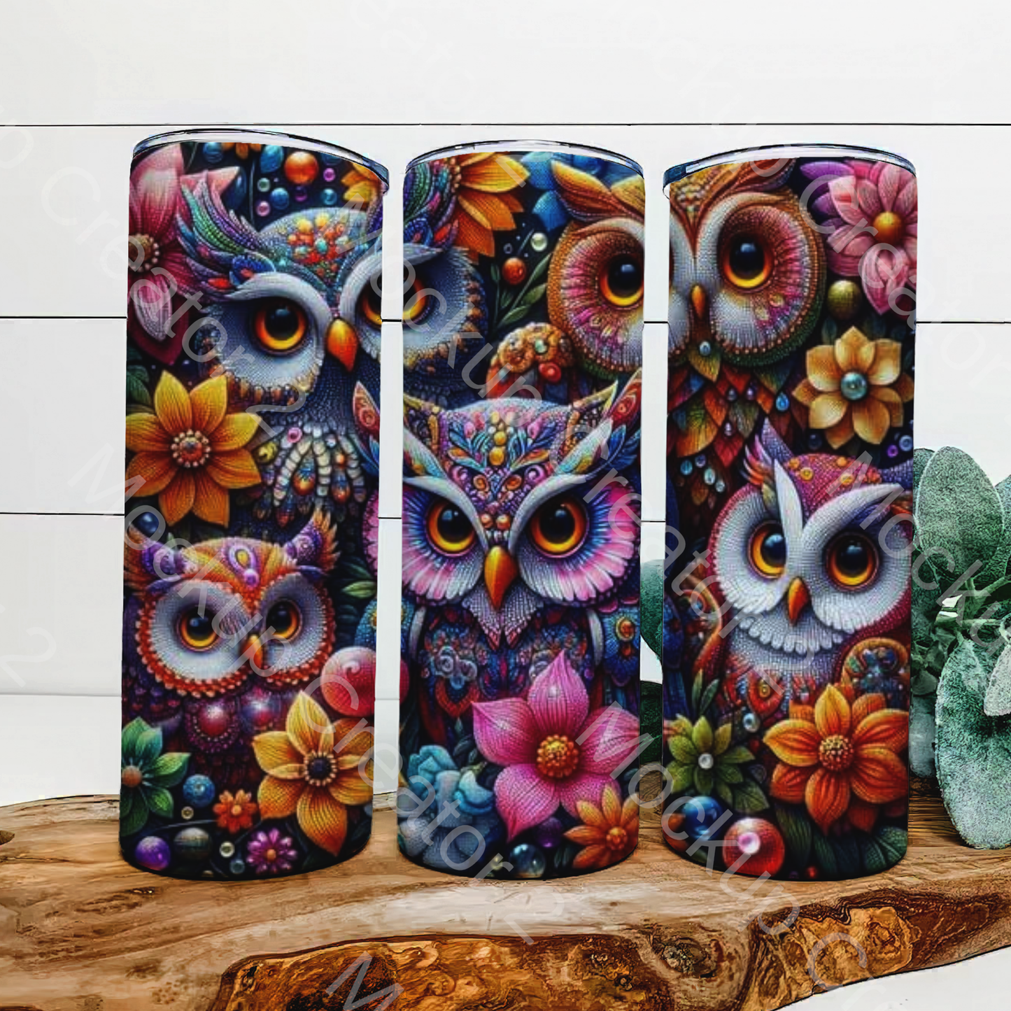 3d multicolored owl 20 oz tumbler