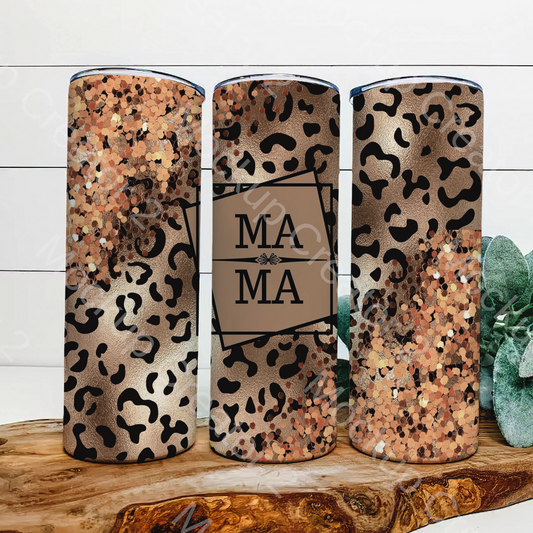 Mama cheetah print w/ gold glitter 20 oz tumbler