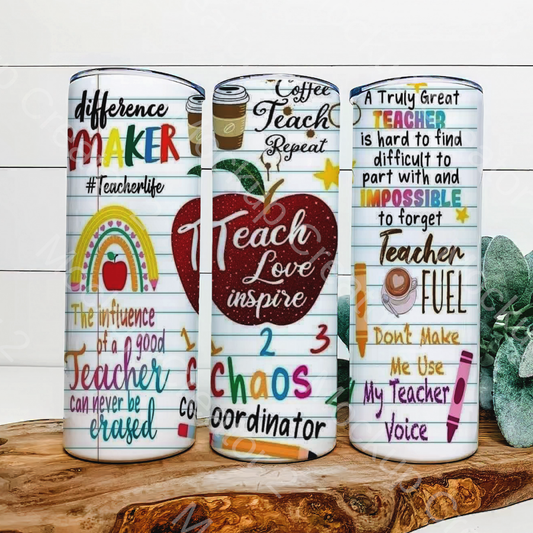 Teach Love Inspire teacher themed 20 oz tumbler