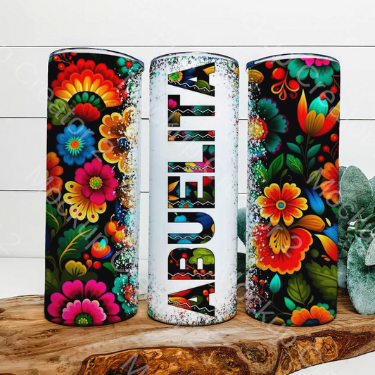 Abuelita Spanish w/ multicolored flowers 20 oz tumbler